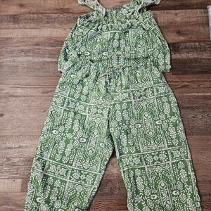 LOFT Green Printed Women's Jumpsuit with White Pattern